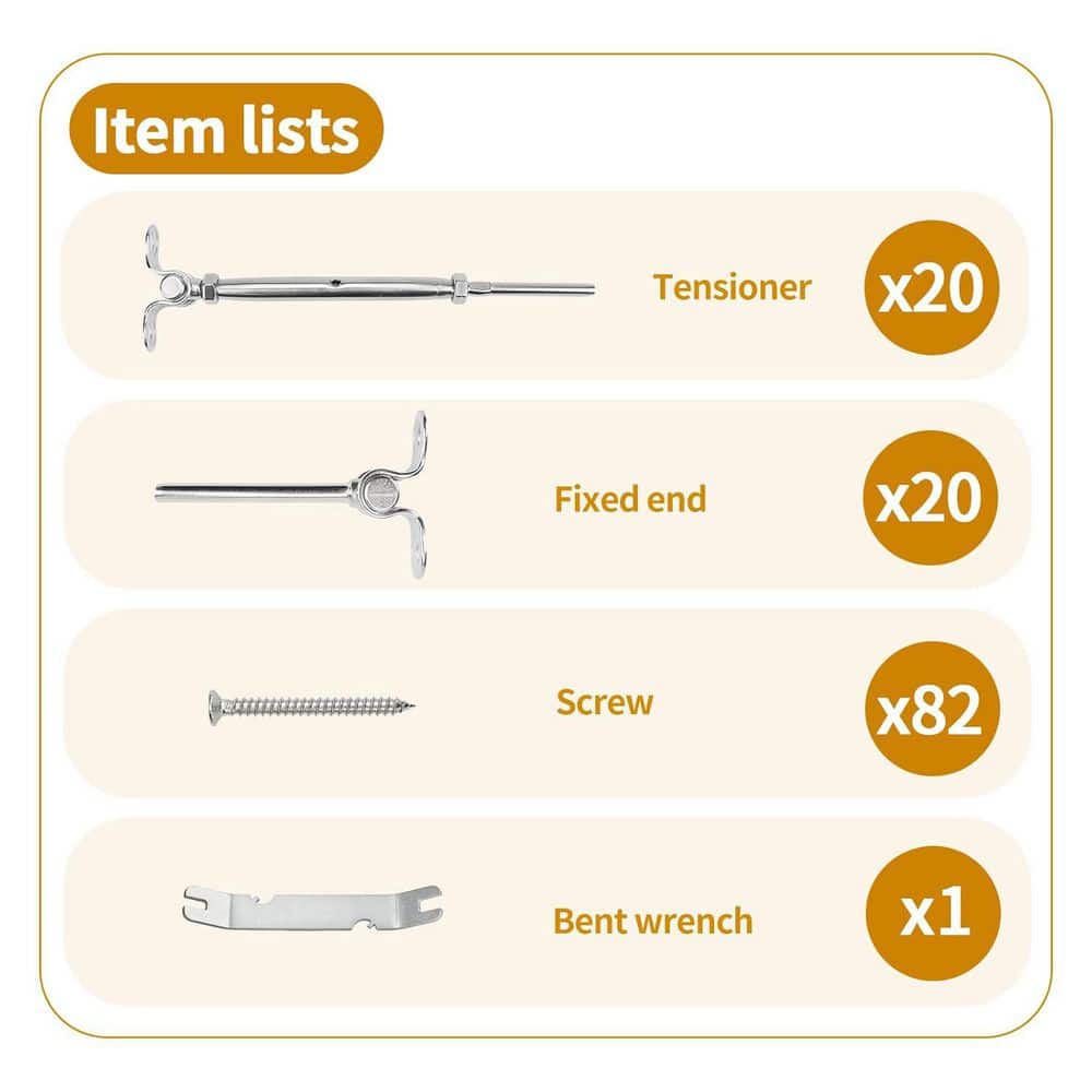 Afoxsos T316 Stainless Steel Cable Railing Kit 180° Adjustable Turnbuckle for Wood Post 20 Pairs 1/8 Swage Toggle (3)