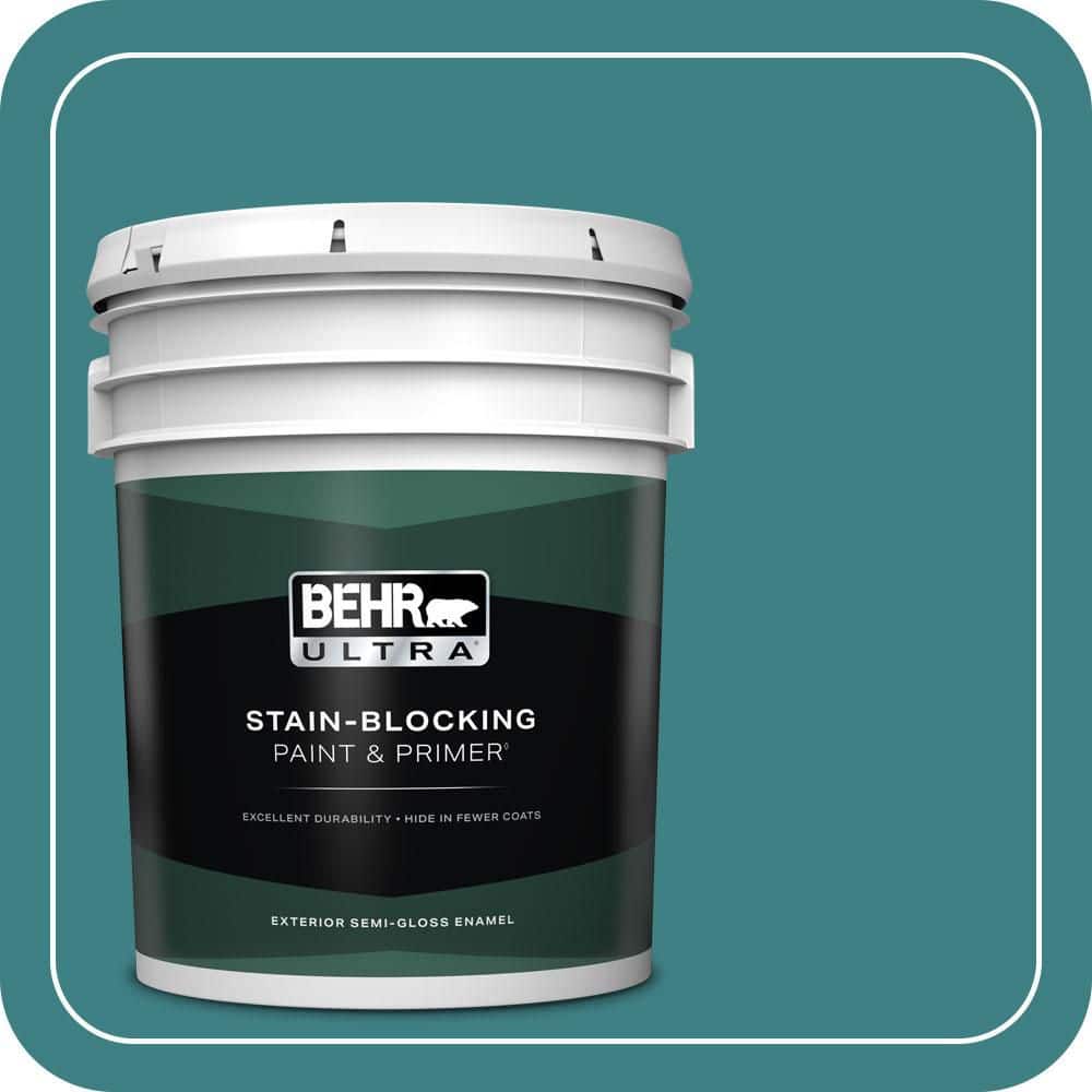 BEHR ULTRA 5 gal. #510D-7 Pacific Sea Teal Semi-Gloss Enamel Exterior Paint & Primer