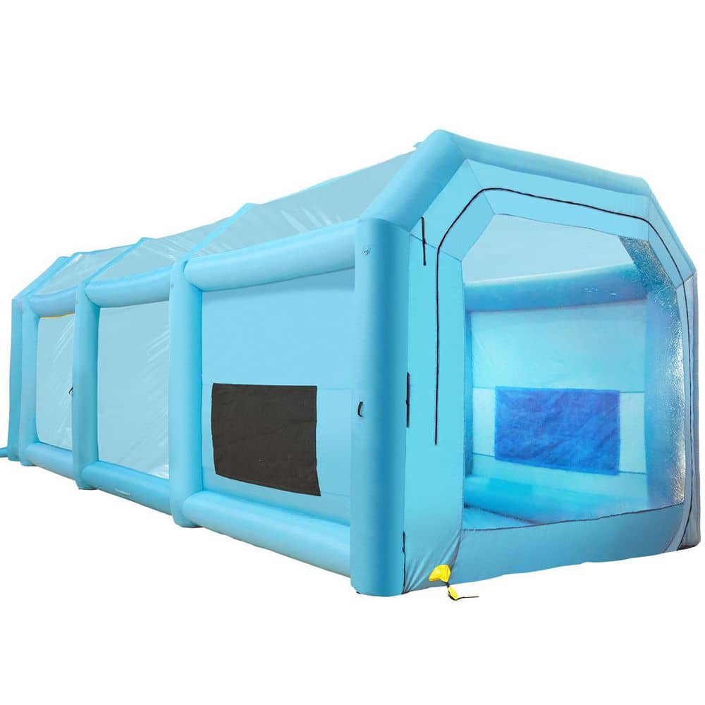 SKYSHALO 39.4 x 16.4 x 13.1 ft. Inflatable Paint Booth, Blue, with 2 Blowers, Spray Booth with Filter, Car Paint Tent Workstation (1)