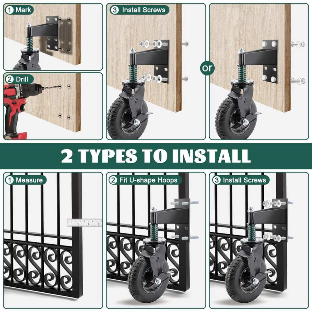 Laybus 8 in. Fence Gate Wheels with Brake, 600 lb. Heavy Duty Gate Wheels for Metal Wooden Gate Sliding Hardware (3)