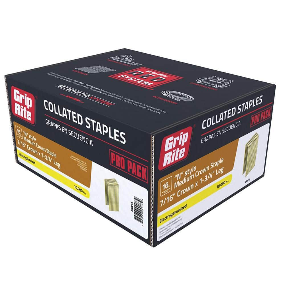 Grip-Rite 7/16 x 1-3/4 in. 16-Gauge Electrogalvanized N-Style Medium Crown Staples 10000 per Box (2)