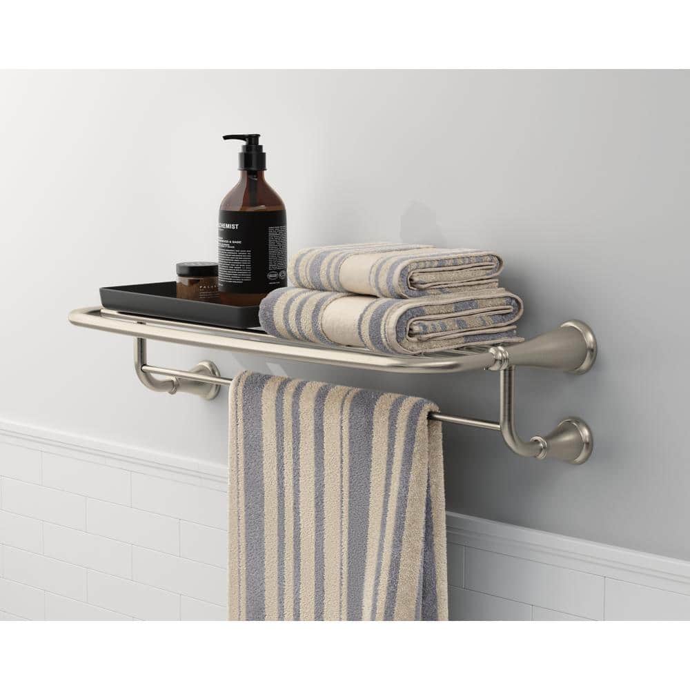 MOEN Banbury 10-1/4 in. L x 4 in. H x 24 in. W Zinc Hotel-Style Bathroom Shelf in Brushed Nickel (3)
