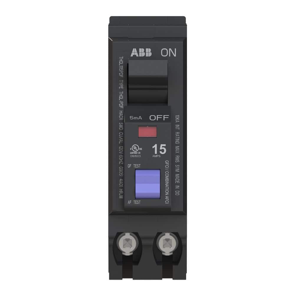 ABB 15 Amp Single-Pole Dual Function Arc Fault/GFCI Plug-On Neutral Circuit Breaker (THQL1115PDFA)