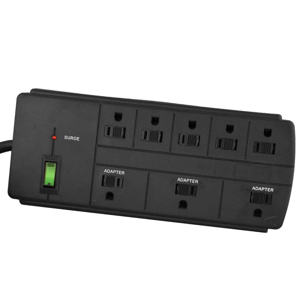 GoGreen Power 8-Outlet 6 ft. Cord 750-Joules Surge Protector Lighted Rocker Switch, Black (1)