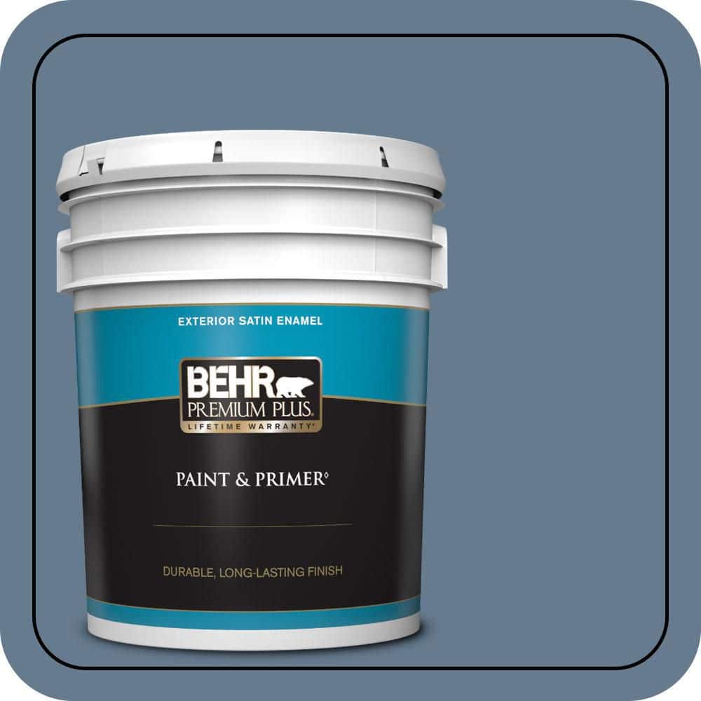 BEHR PREMIUM PLUS 5 gal. #S510-5 Skinny Jeans Satin Enamel Exterior Paint & Primer