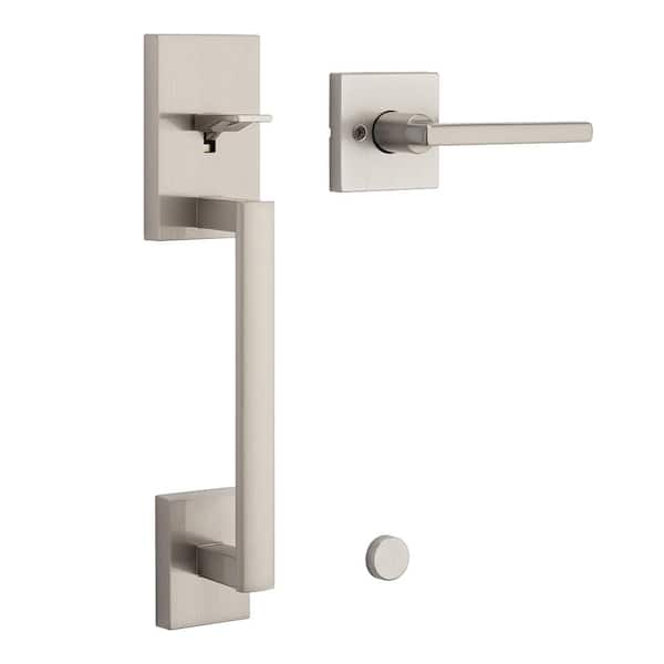 Kwikset San Clemente Satin Nickel Door Handleset with Halifax Square Door Handle with Microban Antimicrobial Technology (2)