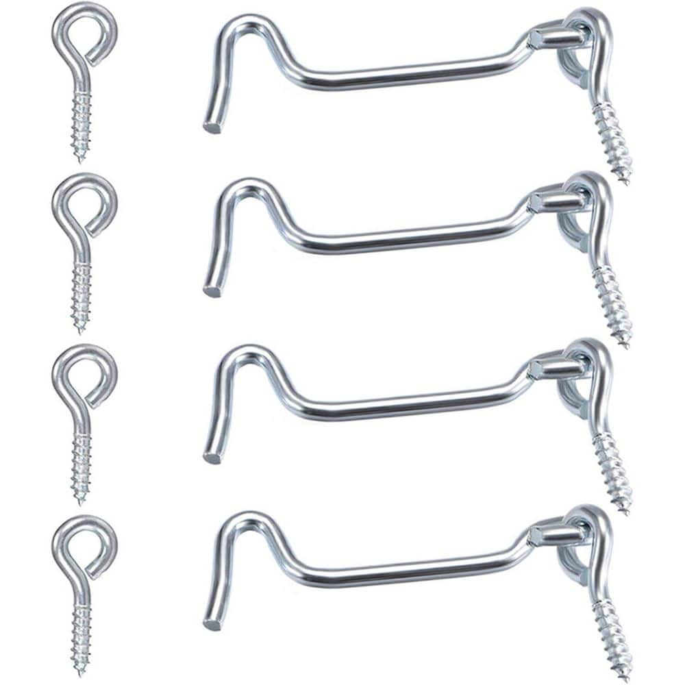 Unbranded Cabin Hook Eye Latch 1.5 in. with Mounting Screws Anti-Rust Carbon Steel Galvanized for Gates Doors Windows 4 Pack (1)