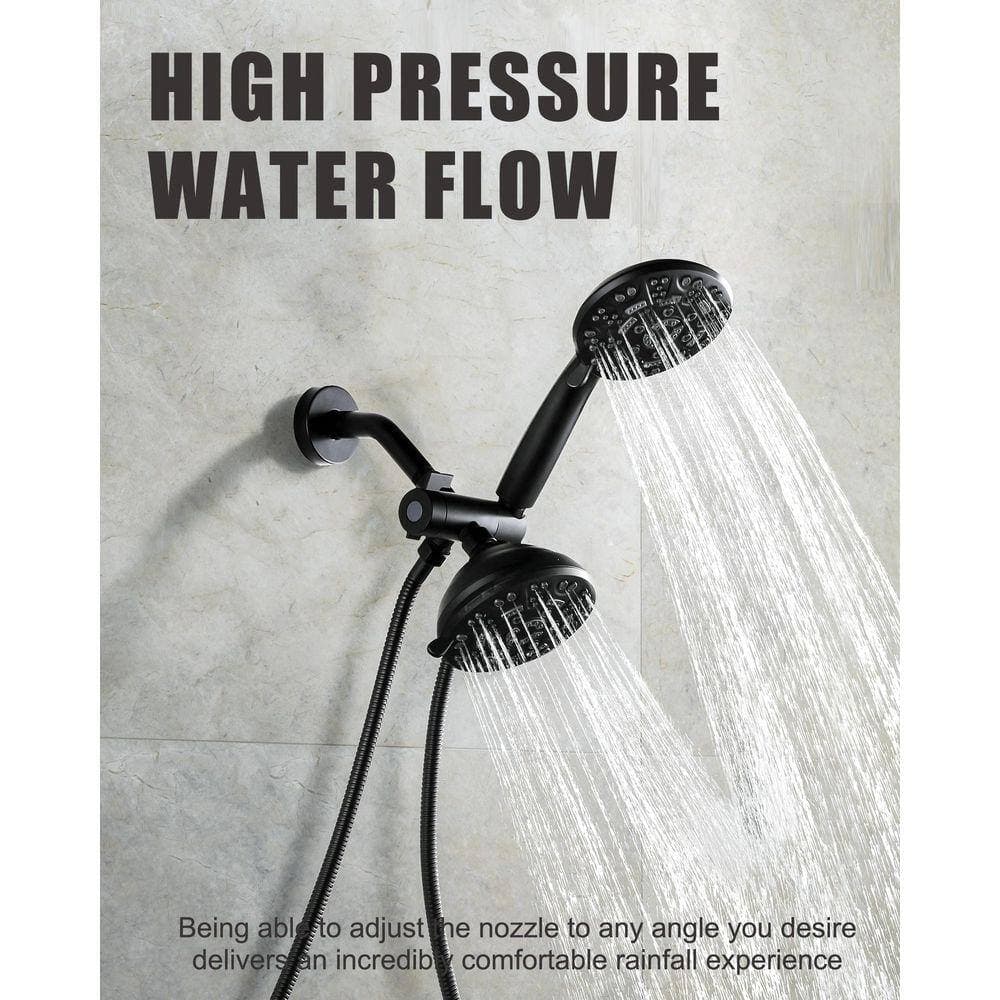 IVIGA Single Handle 7-Spray Double Shower Faucet 1.8 GPM with Brass Pressure Balance Rough-in Valve Included in Matte Black (3)