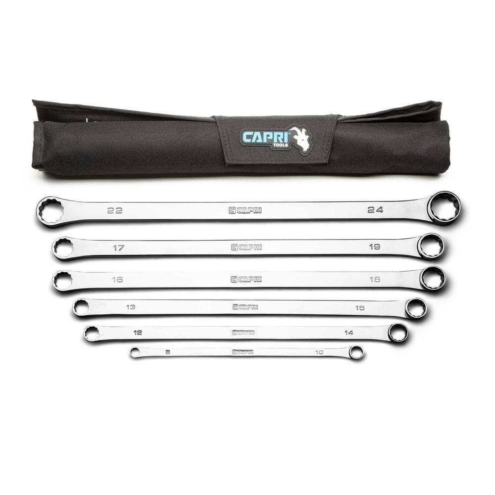 Capri Tools Metric 8 mm to 24 mm 0-Degree Offset Extra-Long Box End Wrench Set (6-Piece)