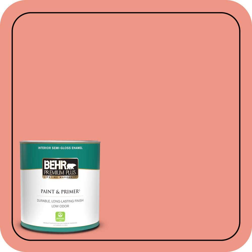 BEHR PREMIUM PLUS 1 qt. #P180-4 Guava Jelly Semi-Gloss Enamel Low Odor Interior Paint & Primer