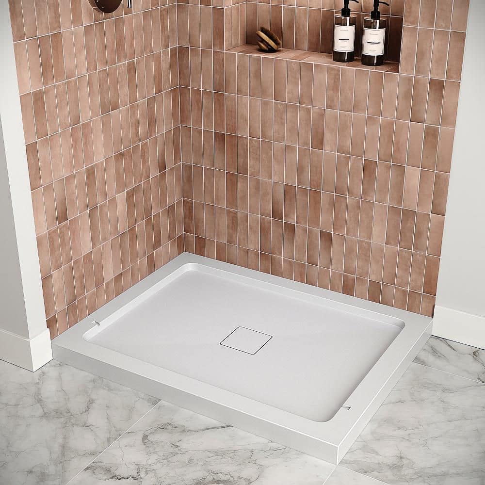 Streamline 42 in. x 34 in. Corner PP Shower Pan Base in Glossy White with Center Drain, Drain Included (3)