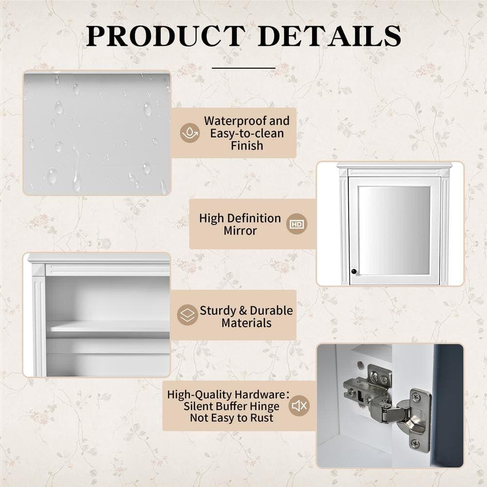 Sarlai 24 in. W x 7.13 in. D x 27.76 in. H Wall Mounted Bathroom Storage Wall Cabinet with Mirror in White (3)