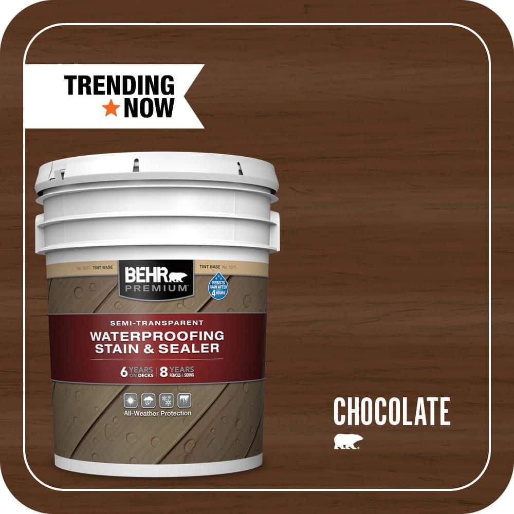 BEHR PREMIUM 5 gal. #ST-129 Chocolate Semi-Transparent Waterproofing Exterior Wood Stain and Sealer