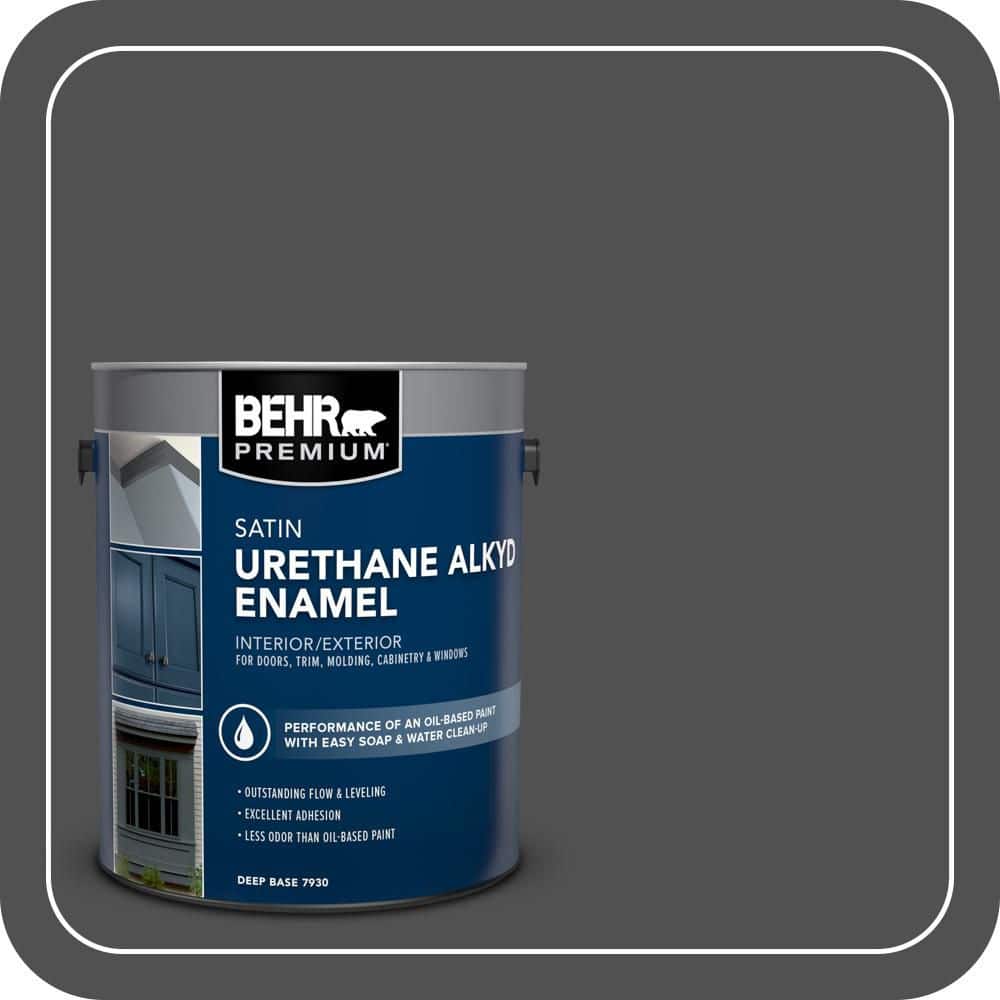 BEHR PREMIUM 1 gal. #N460-7 Space Black Urethane Alkyd Satin Enamel Interior/Exterior Paint