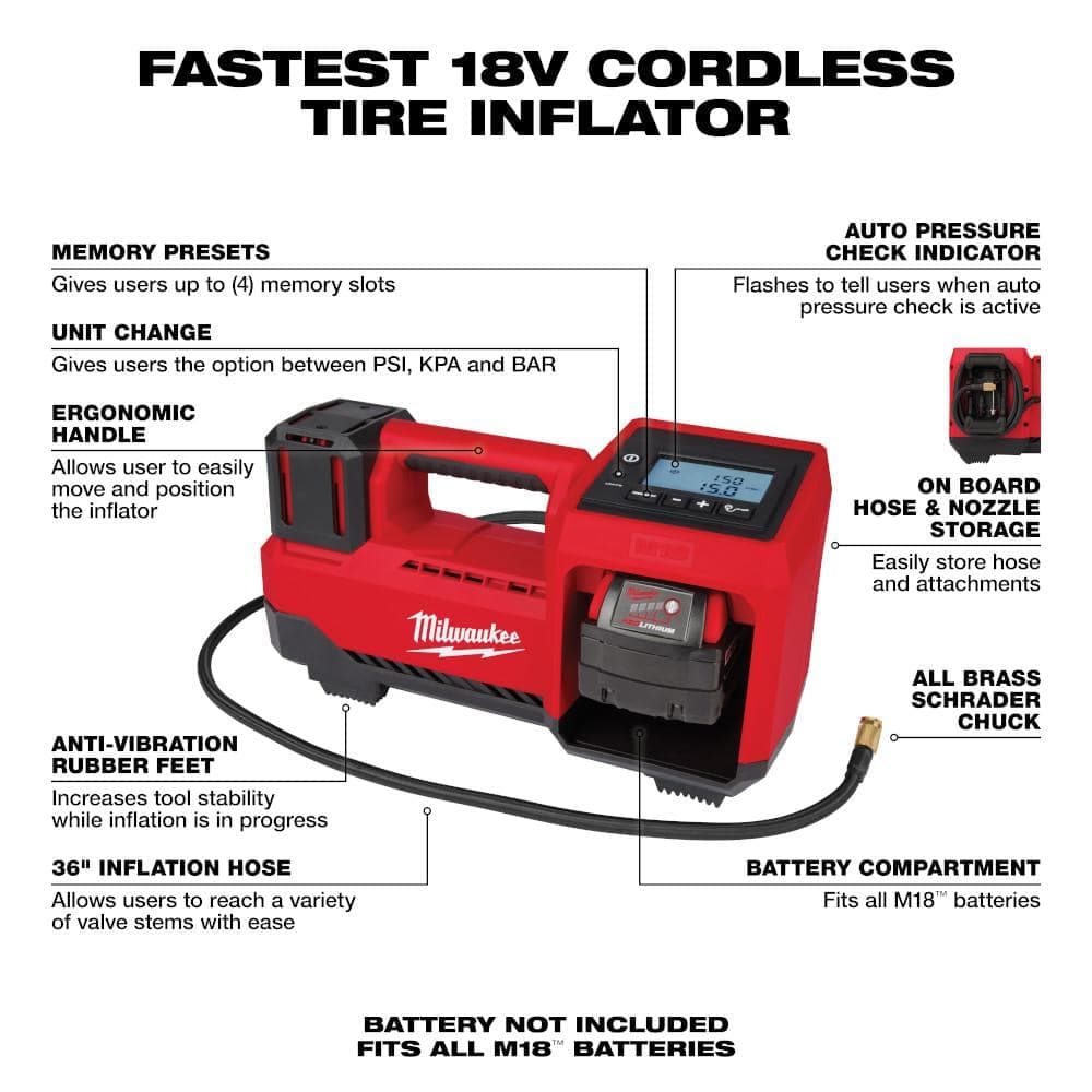 Milwaukee M18 18-Volt Lithium-Ion Cordless Electric Portable Inflator w/ 8.0 Ah FORGE Starter Kit (3)