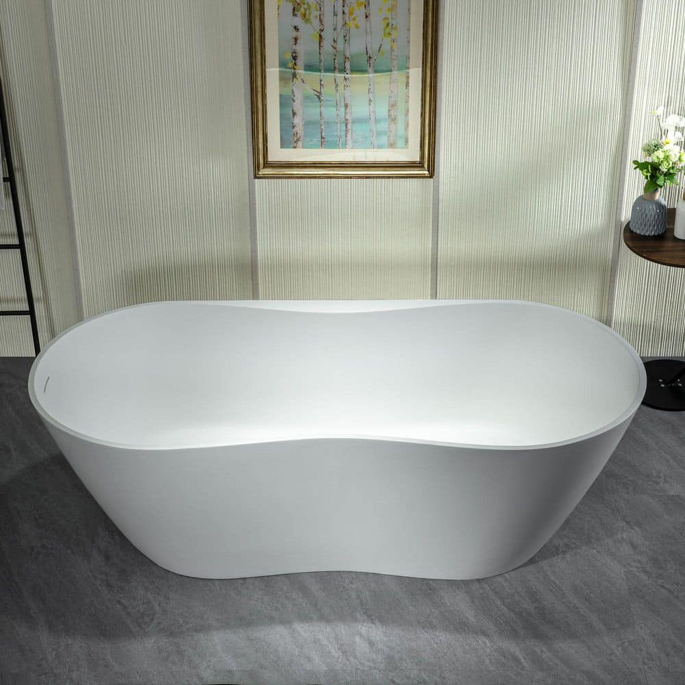 WOODBRIDGE 71 in. x 31.5 in. Solid Surface Stone Resin Soaking Bathtub with Center Drain in Matte White (2)