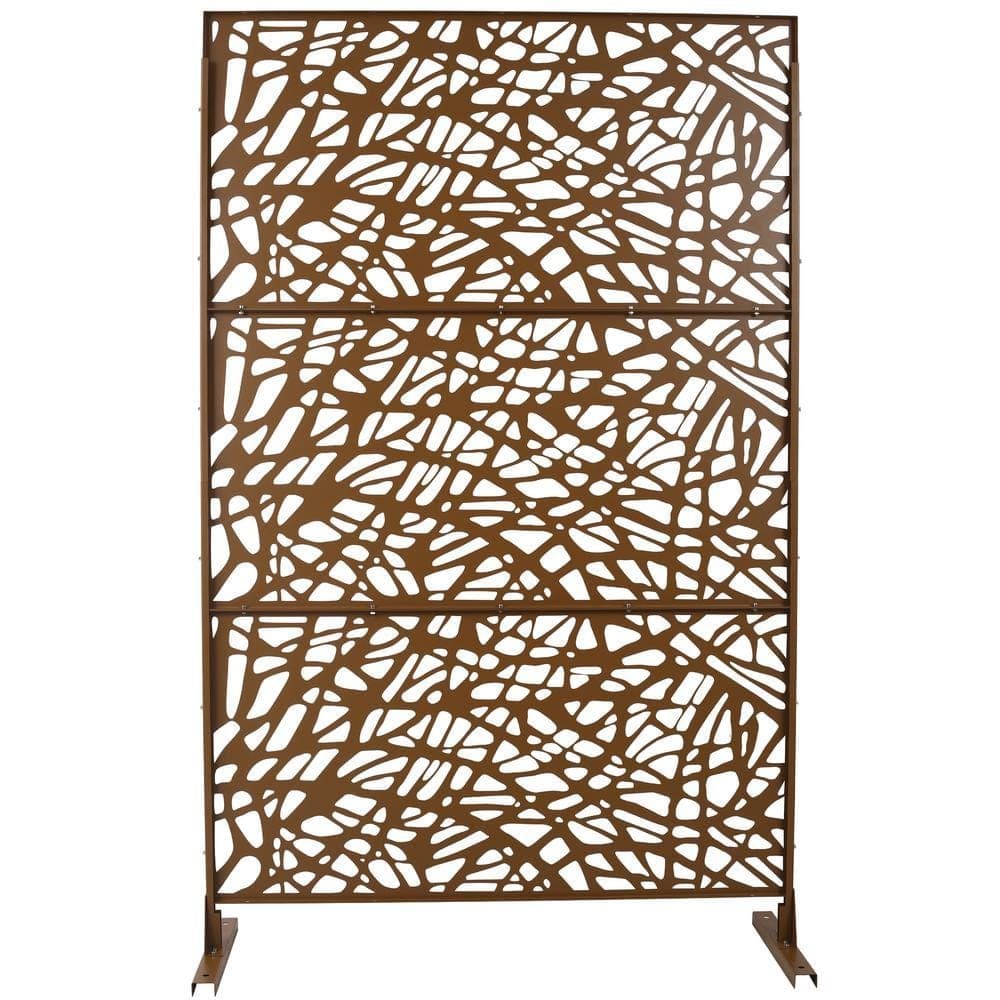 Unbranded 4 ft. x 6.3 ft. Brown Steel Outdoor Privacy Screen Freestanding Decorative Privacy Fence Panels for Deck Balcony Patio