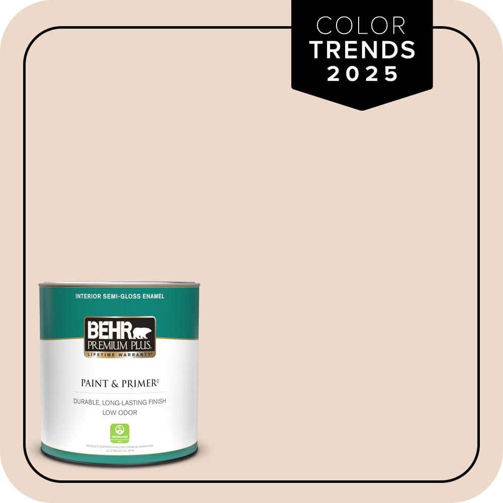 BEHR PREMIUM PLUS 1 qt. #S210-1 Nutmeg Frost Semi-Gloss Enamel Low Odor Interior Paint & Primer