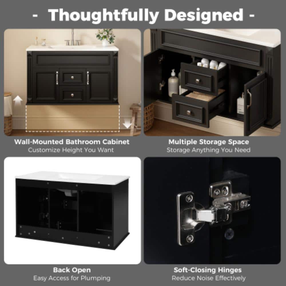 Unbranded 36 in. W x 18.31 in. D x 21.5 in. H Bathroom Black Linen Cabinet (3)