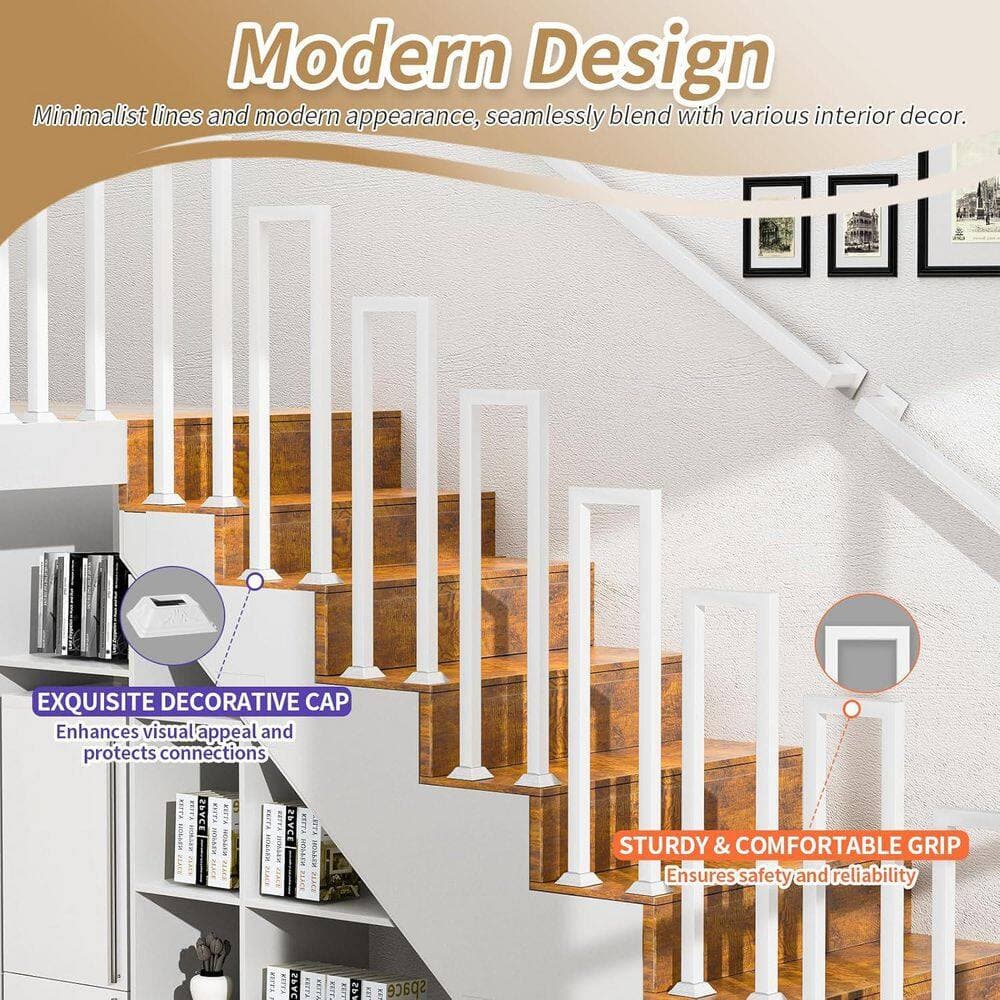 Afoxsos Indoor and Outdoor Stair Guardrail Handrail White Metal Staircase Railing with Decorative Cover 30 in./76 cm (3)