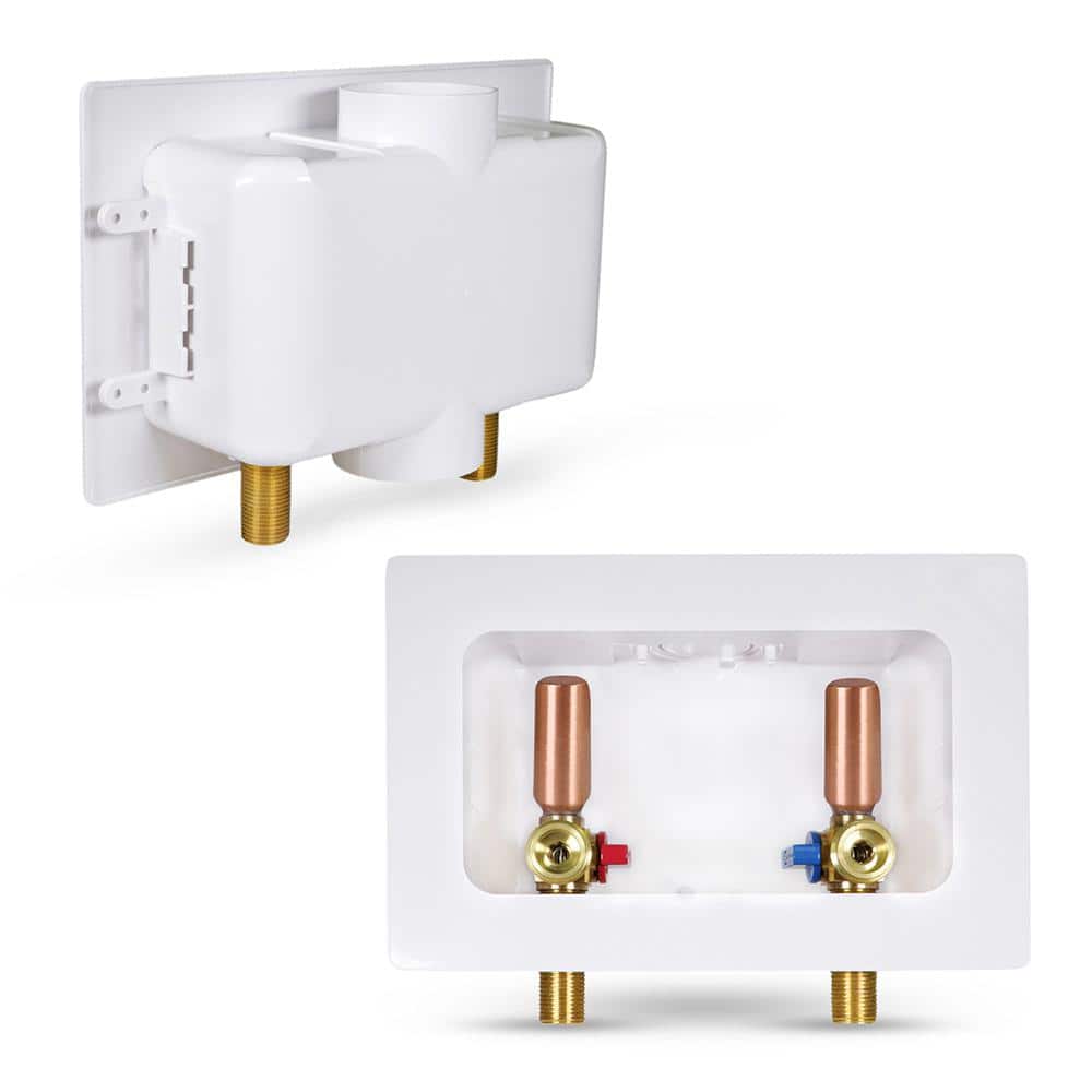PLUMBFLEX 1/2 in. Sweat/MIP Brass Washing Machine Valve Fittings in White ABS Plastic Center Outlet Box with Hammer Arrester (3)