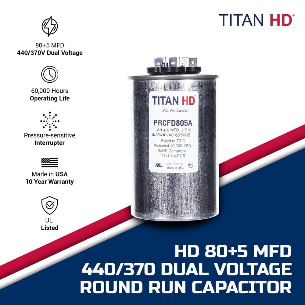 TITAN HD 80 Plus 5 MFD, 440-Volt/370-Volt Dual Voltage Round Run Capacitor (3)