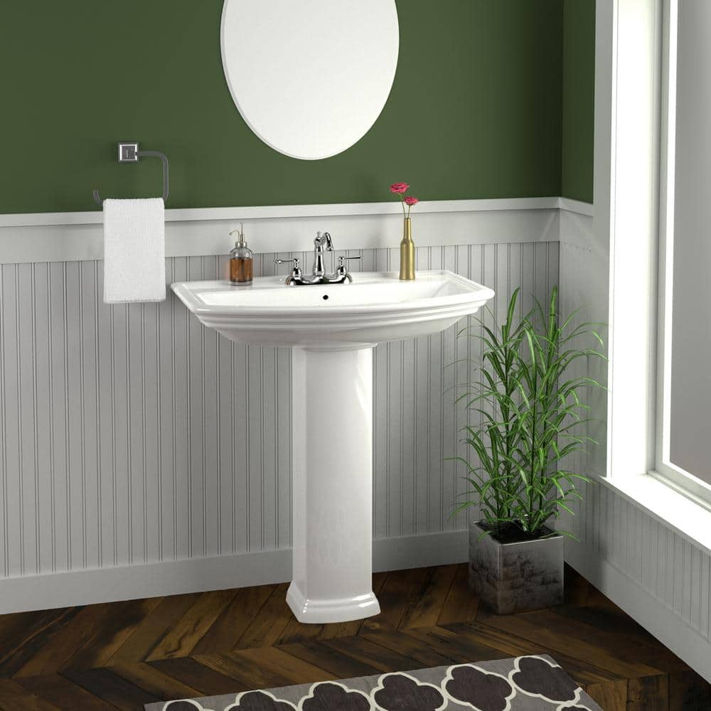Unbranded Washington 765 30 in. Pedestal Combo Bathroom Sink for 8 in. Widespread in White (2)
