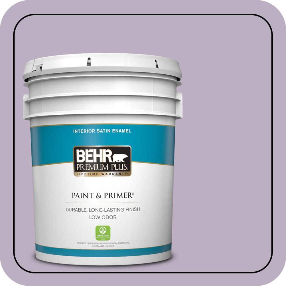 BEHR PREMIUM PLUS 5 gal. #S100-3 Courtly Purple Satin Enamel Low Odor Interior Paint & Primer