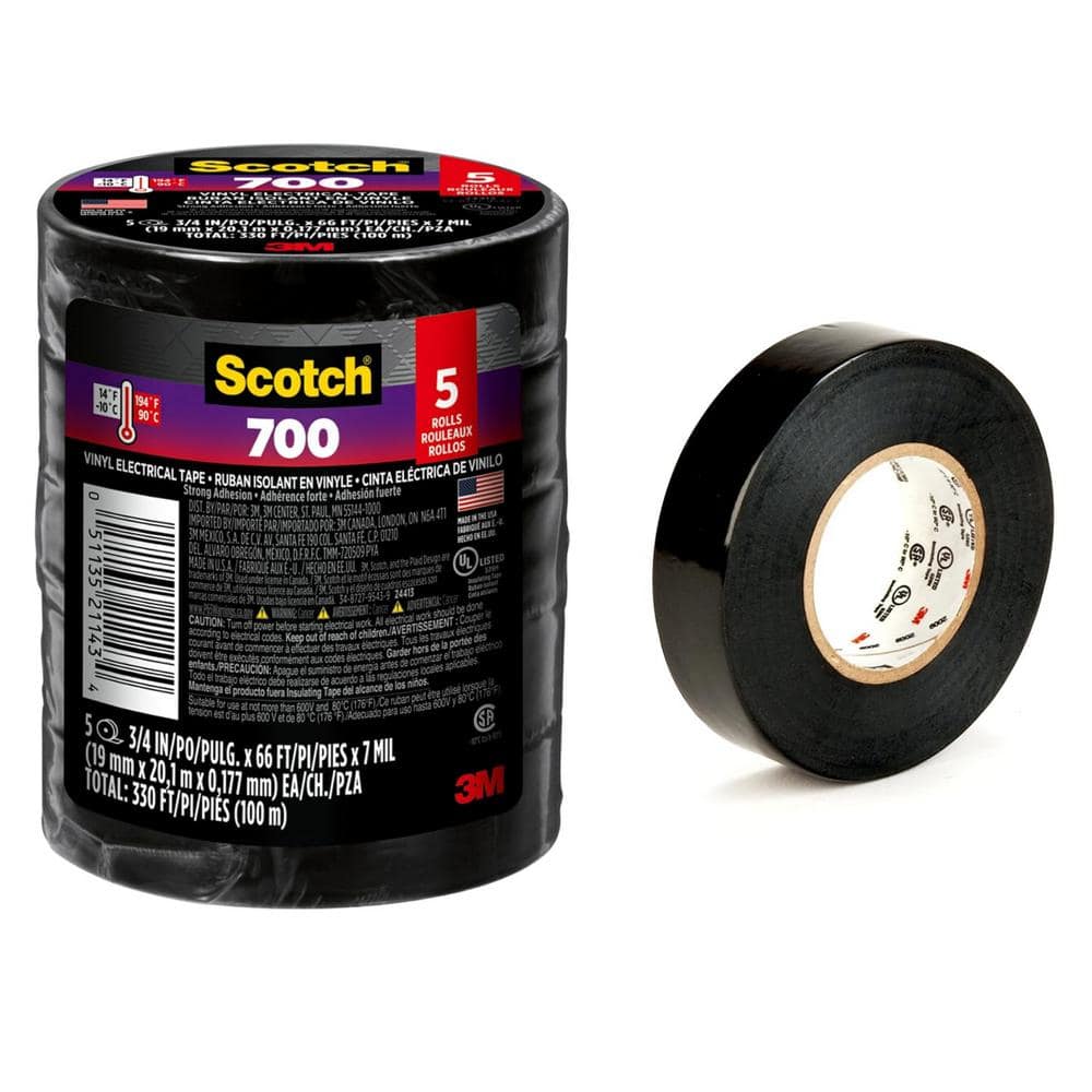 Lukyamzn 3/4 in. x 66 ft. Vinyl 700 Electrical Tape, Commercial Grade, Highly Flexible, Stretchy and Conformable, Black, 5-Pack (1)