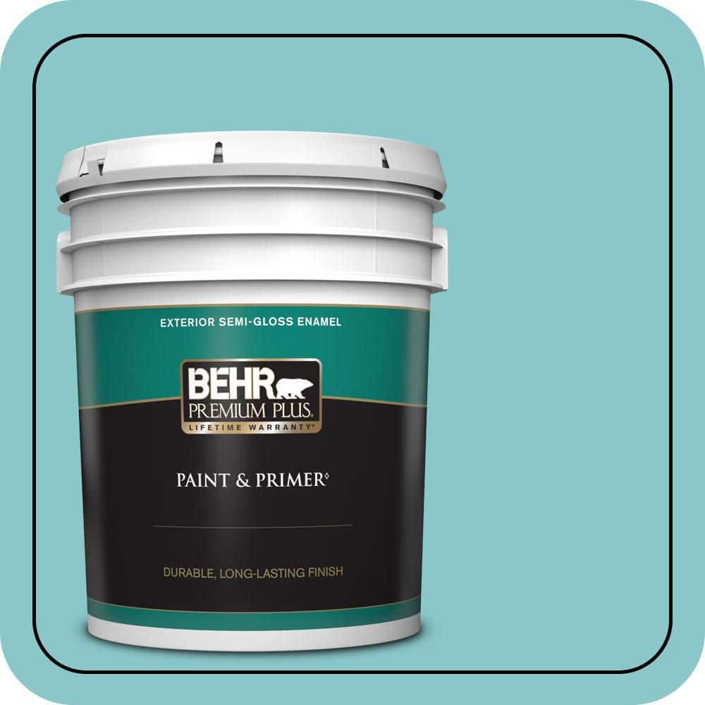 BEHR PREMIUM PLUS 5 gal. #510D-4 Embellished Blue Semi-Gloss Enamel Exterior Paint & Primer