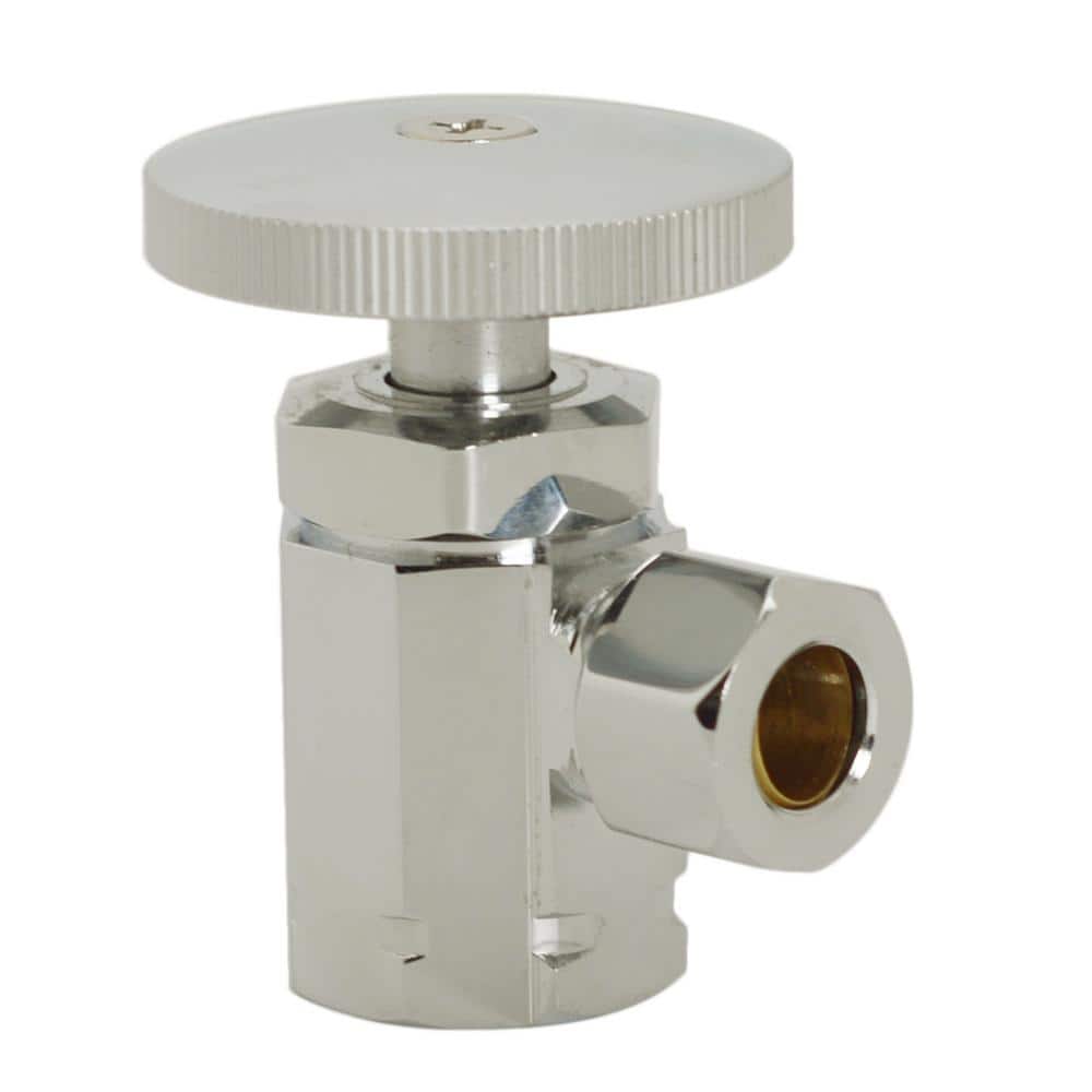 Westbrass Round Handle Angle Stop Shut Off Valve, 1/2 in. IPS Inlet with 3/8 in. Compression Outlet, Polished Nickel (1)