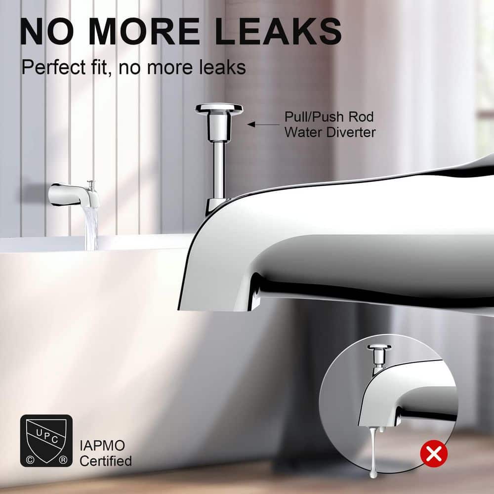 Wudkey 1-Piece Universal Slip-On Tub Spout with Pull-Up Diverter in Chrome (3)
