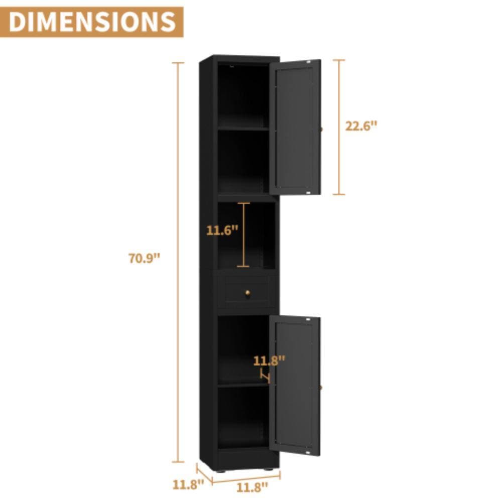 Unbranded 11.8 in. W x 11.8 in. D x 70.9 in. H Bathroom Black Linen Cabinet (2)