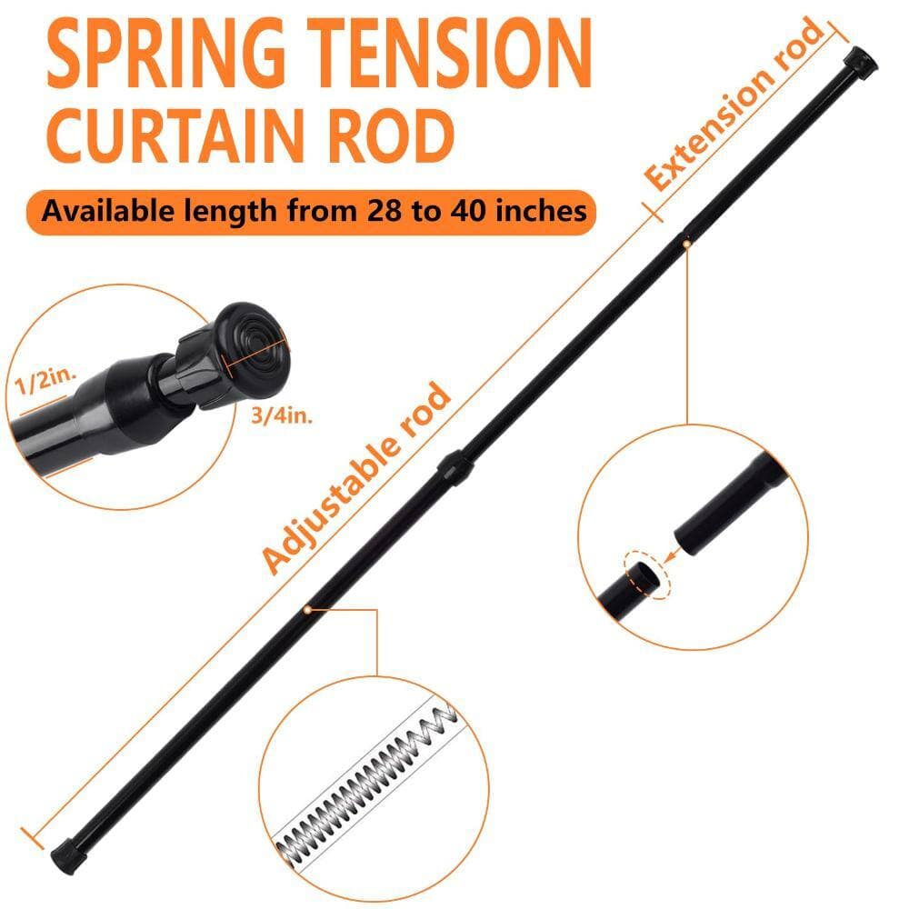 Unbranded 6-Pack Spring Tension Curtain Rod Adjustable 28-40 in. No Drilling Carbon Steel Rods for Windows Black (2)