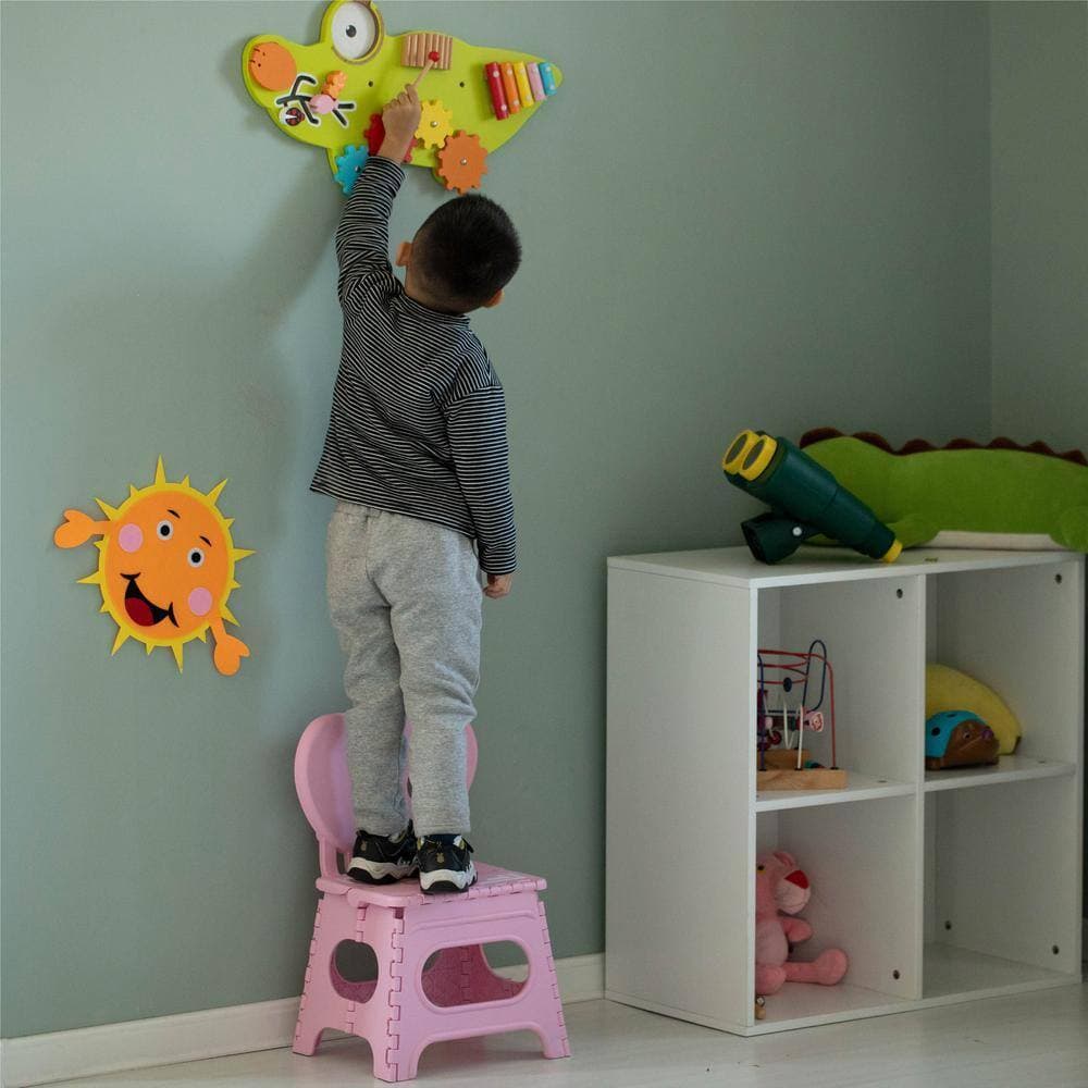Basicwise Plastic Foldable Step Stool with Back Support, Kids Stepping Stool and Bathroom Stool, Collapsible Step Stool, Pink (3)
