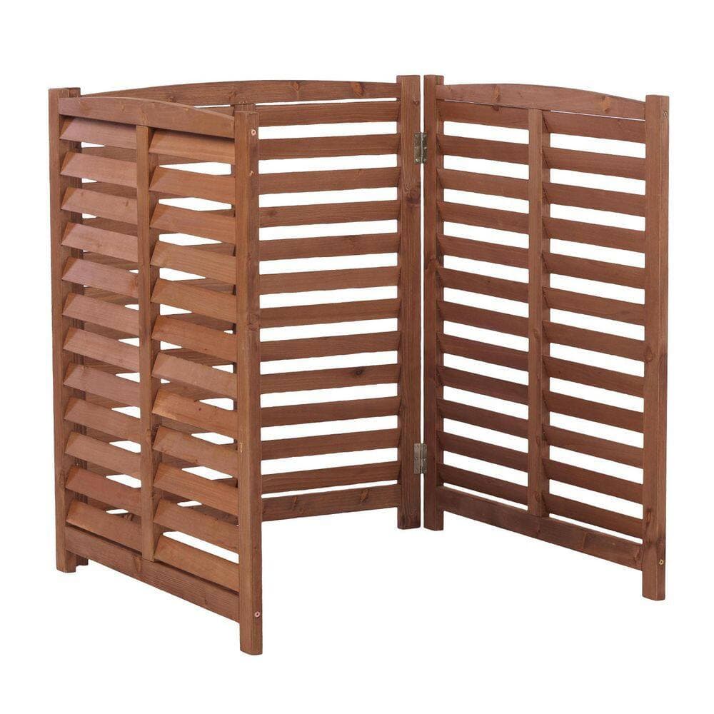 Unbranded 32 in. W x 38 in. H 3-Panel Brown Wood Slat Screen Panel, Privacy Fence for Air Conditioner, Trash Can (2)