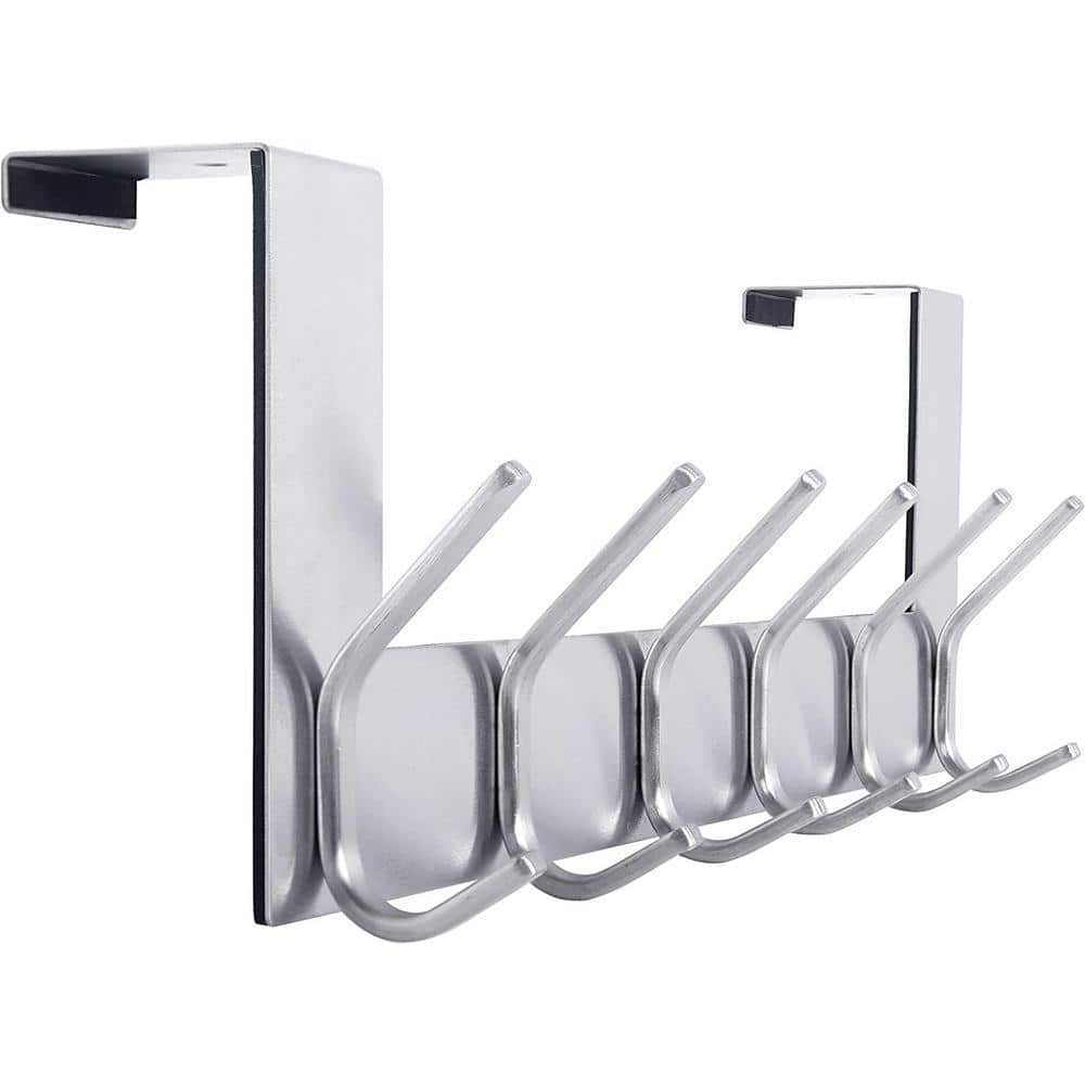 Dyiom Over The Door Hook Door Hanger, Over The Door Towel Rack with 6 Coat Hooks for Hanging, Silver (1)