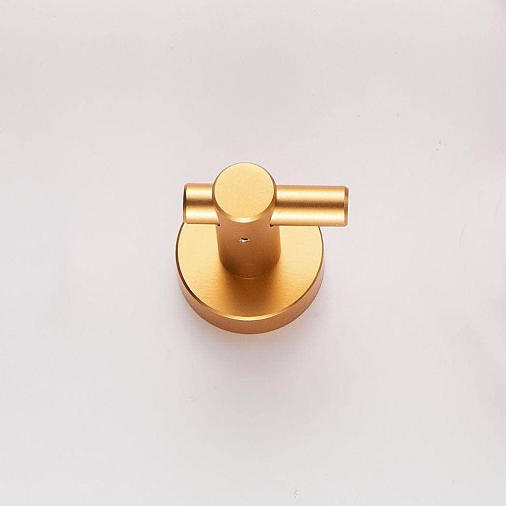 Tileon Brushed Gold Aluminum Alloy Wall-Mounted Knob Robe/Towel Hook, Bathroom Wall Hanging Hook with Round Base (2-Pack) (3)