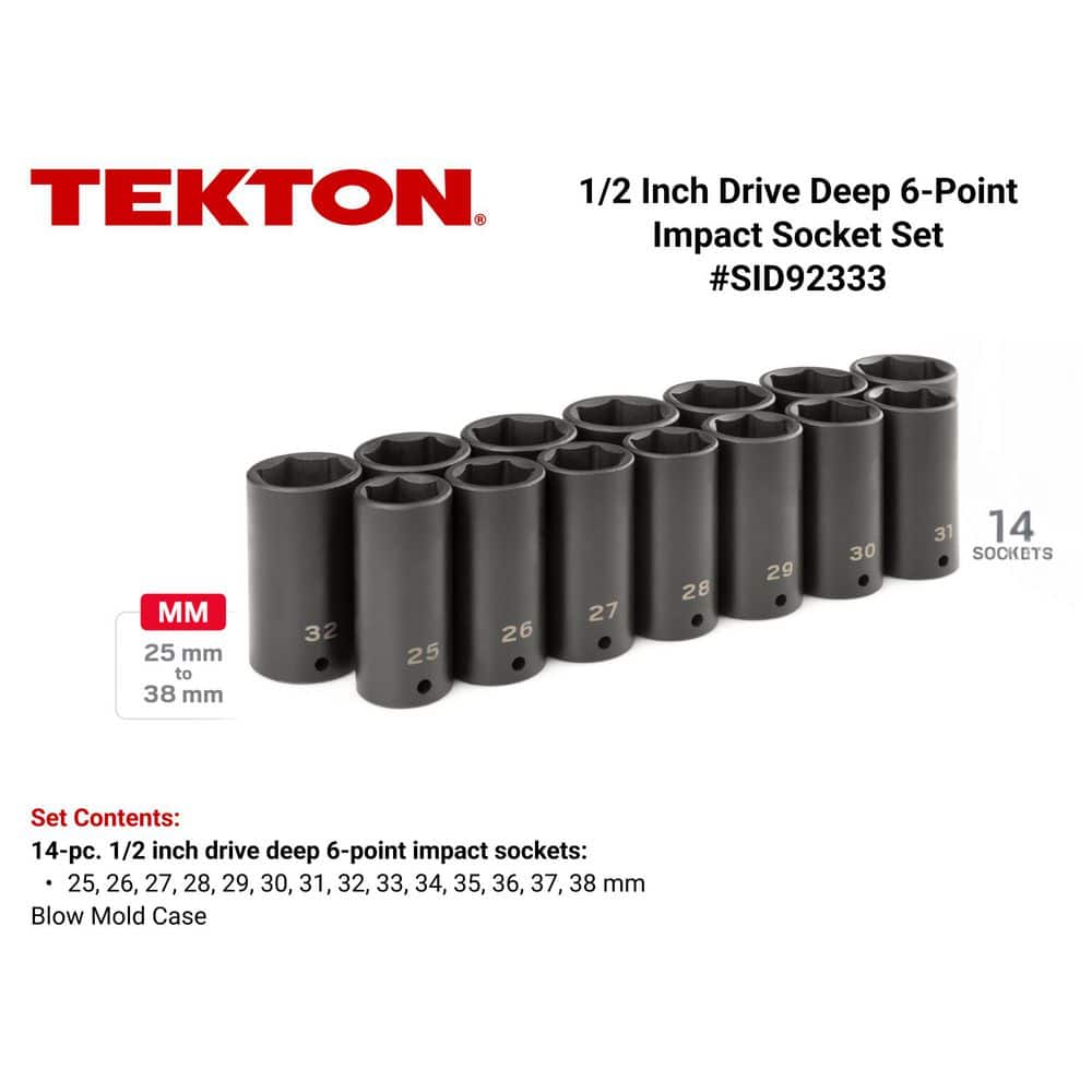TEKTON 1/2 in. Drive Deep 6-Point Impact Socket Set, 14-Piece (25 mm - 38 mm) (2)