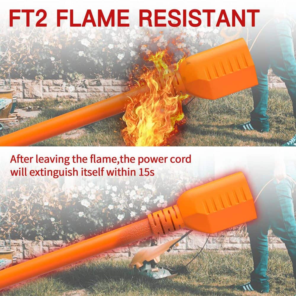 Unbranded 50 ft. 1625W 16AWG 1-Conductor 13A 1625W Outdoor Extension Cord Waterproof Weatherproof Flame Retardant Orange (3)