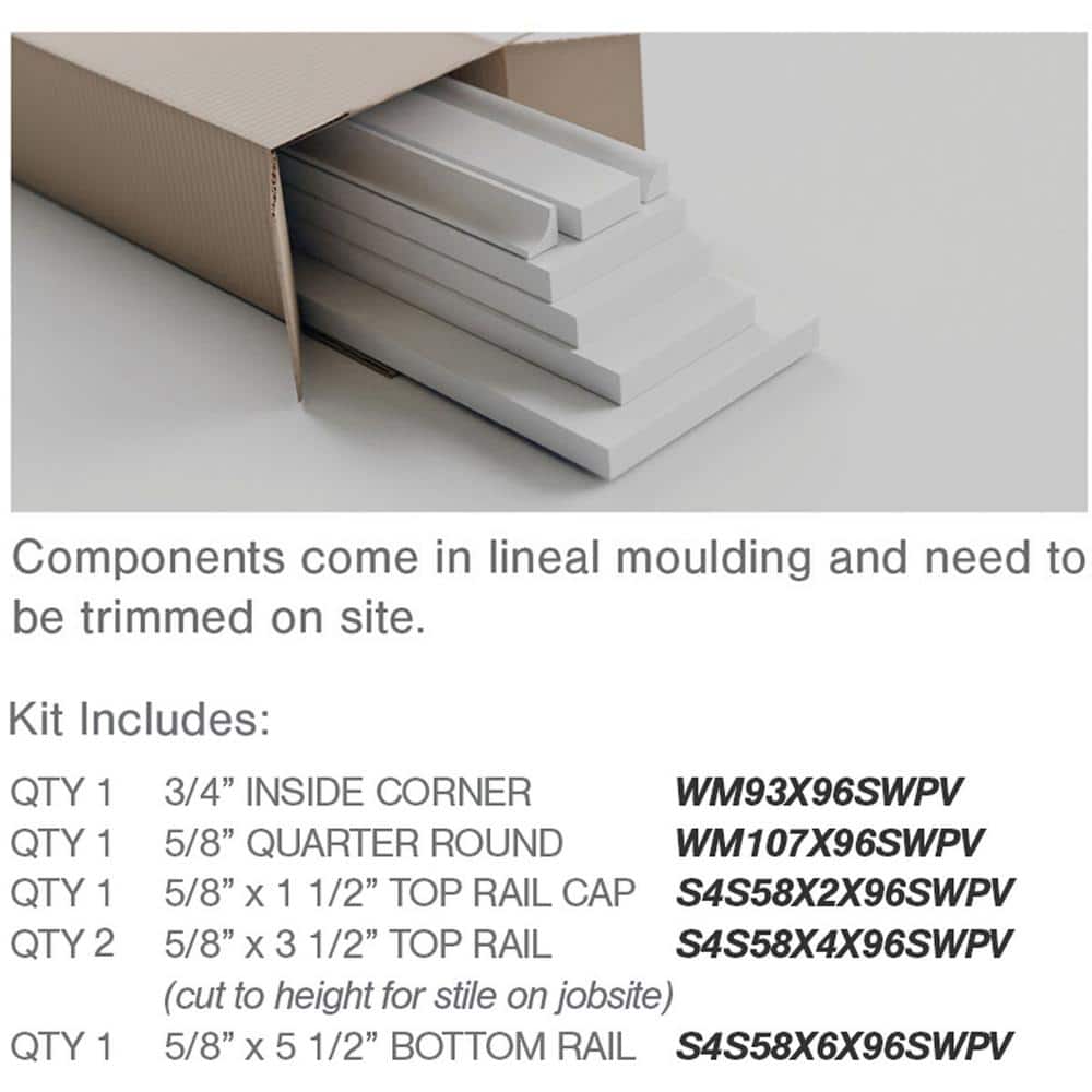 Ekena Millwork 5/8 in. X 96 in. X 32 in. Expanded Cellular PVC Deluxe Shaker Wainscoting Moulding Kit (for heights up to 32"H) (2)