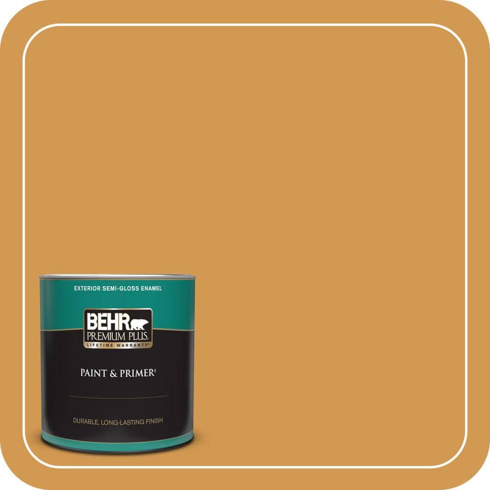 BEHR PREMIUM PLUS 1 qt. #PPU6-02 Saffron Strands Semi-Gloss Enamel Exterior Paint & Primer
