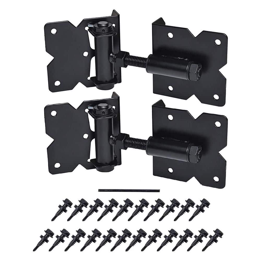 Afoxsos Heavy Duty Self Closing Gate Hinges Black 90° Adjustable with Installation Screws 2-Pack (1)