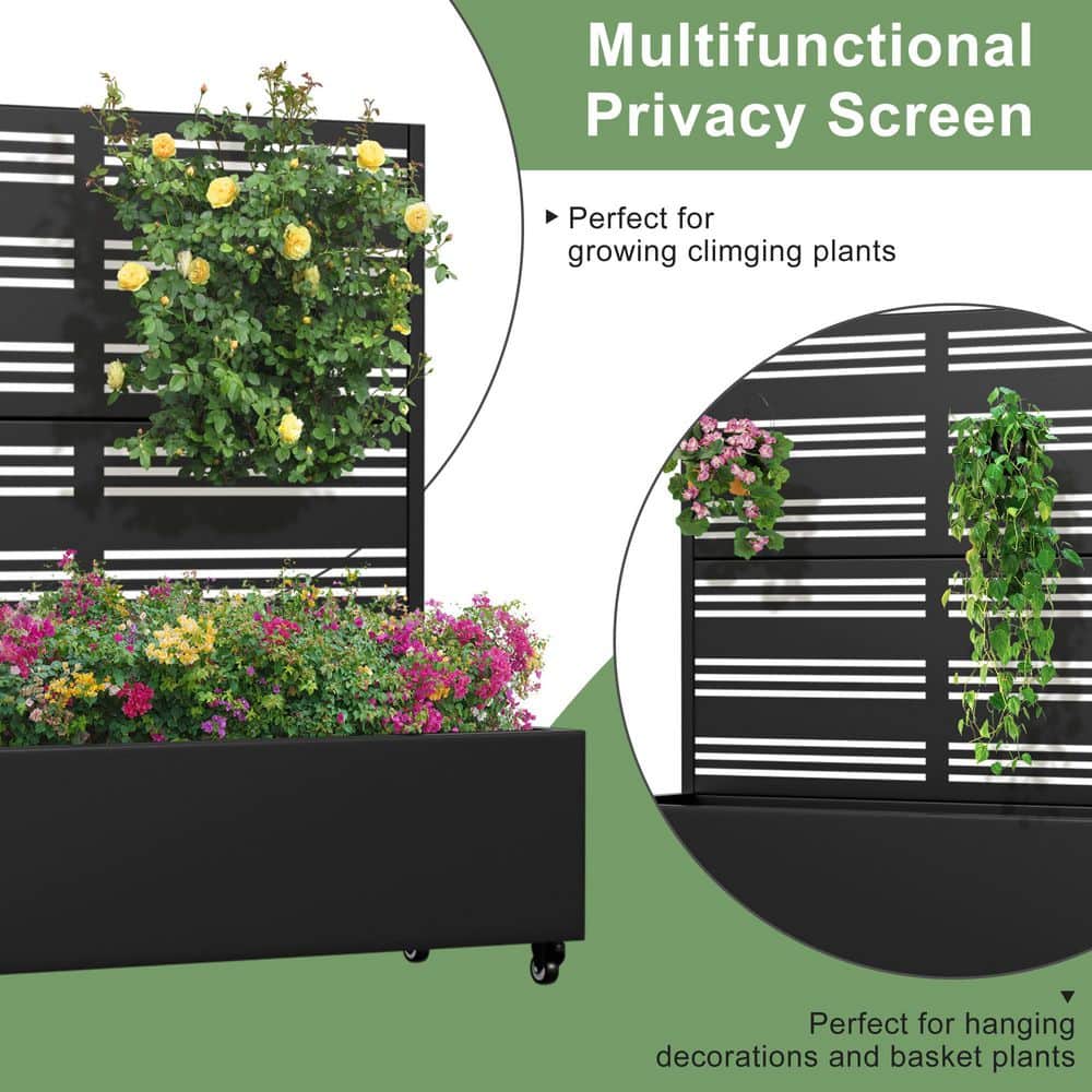 Dovelina Set of 2-49 in. x 16 in. x 47 in. Black Metal Iron Planter Box with Attached Trellis for Climbing Vegetation (2)
