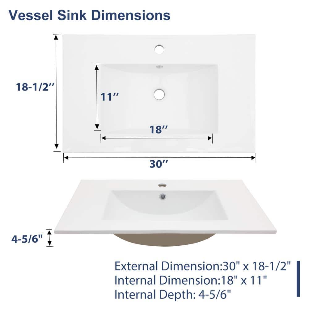 Logmey 30 in. W 18 in. D Ceramic Rectangular Single Sink Bathroom Vanity Top (2)