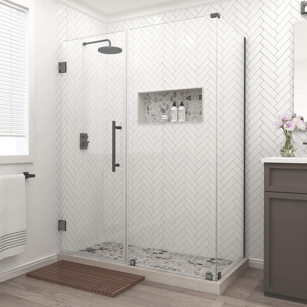 Aston Bromley 61.25 in. to 62.25 in. x 36.375 in. x 72 in. Frameless Corner Hinged Shower Enclosure in Matte Black (3)