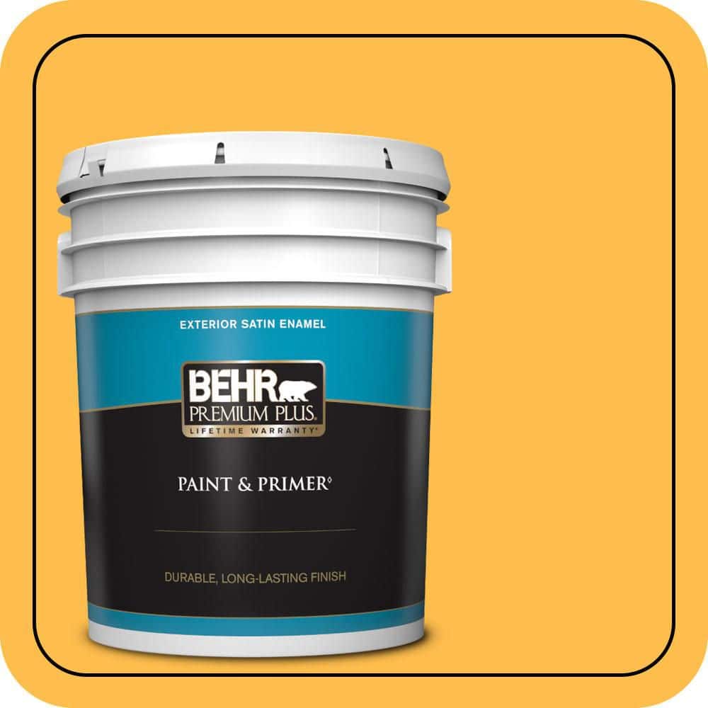 BEHR PREMIUM PLUS 5 gal. #310B-6 Twenty Carat Satin Enamel Exterior Paint & Primer