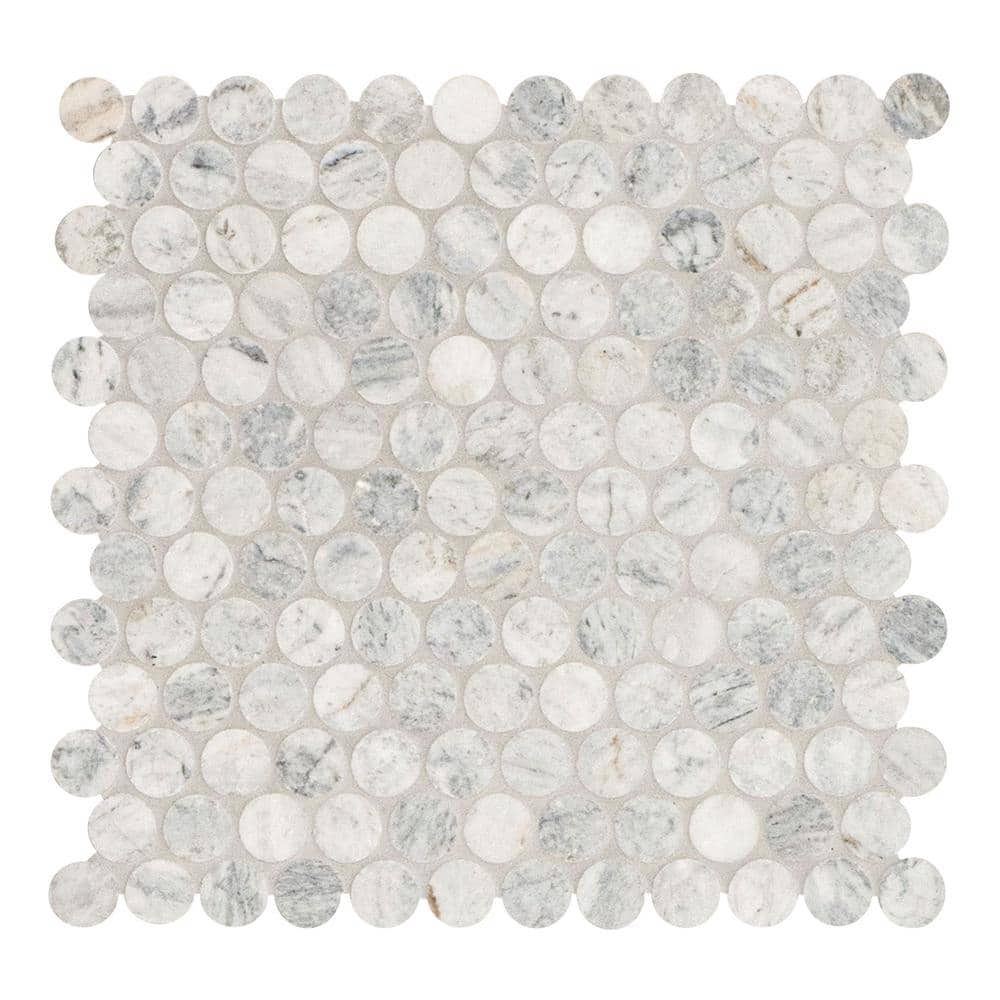 MSI Capri Blue Penny Round 12 in. x 12 in. x 0.38 in. Honed Marble Mesh-Mounted Mosaic Floor and Wall Tile (1 sq. ft./Case) (2)