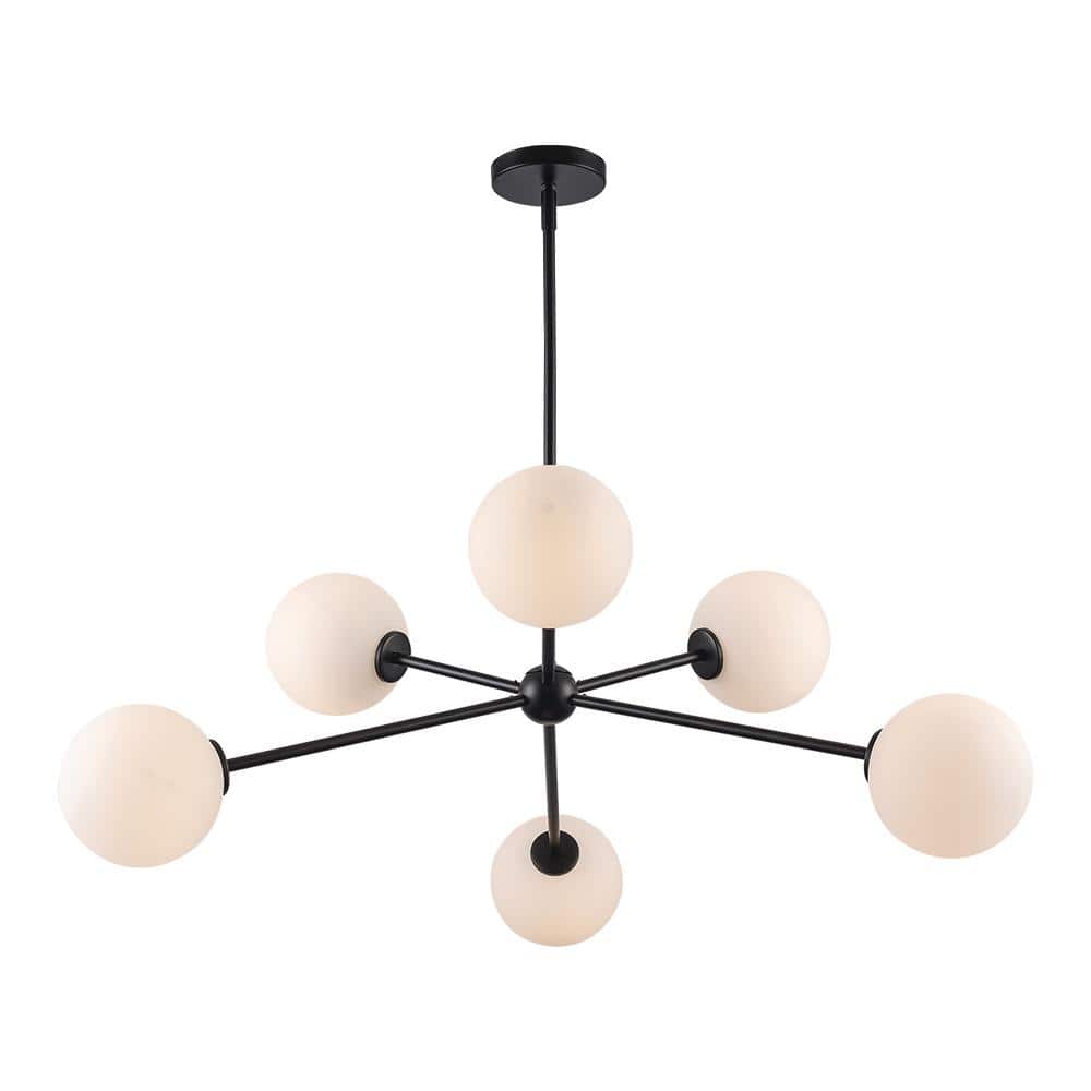 Hampton Bay 39 in. Avaline 6-Light Black Cluster Pendant Light with Glass Shades (3)
