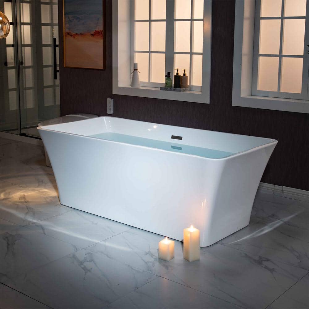 WOODBRIDGE Ramo Acrylic FlatBottom Rectange Bathtub with Matte Black Overflow and Drain Included White (4)